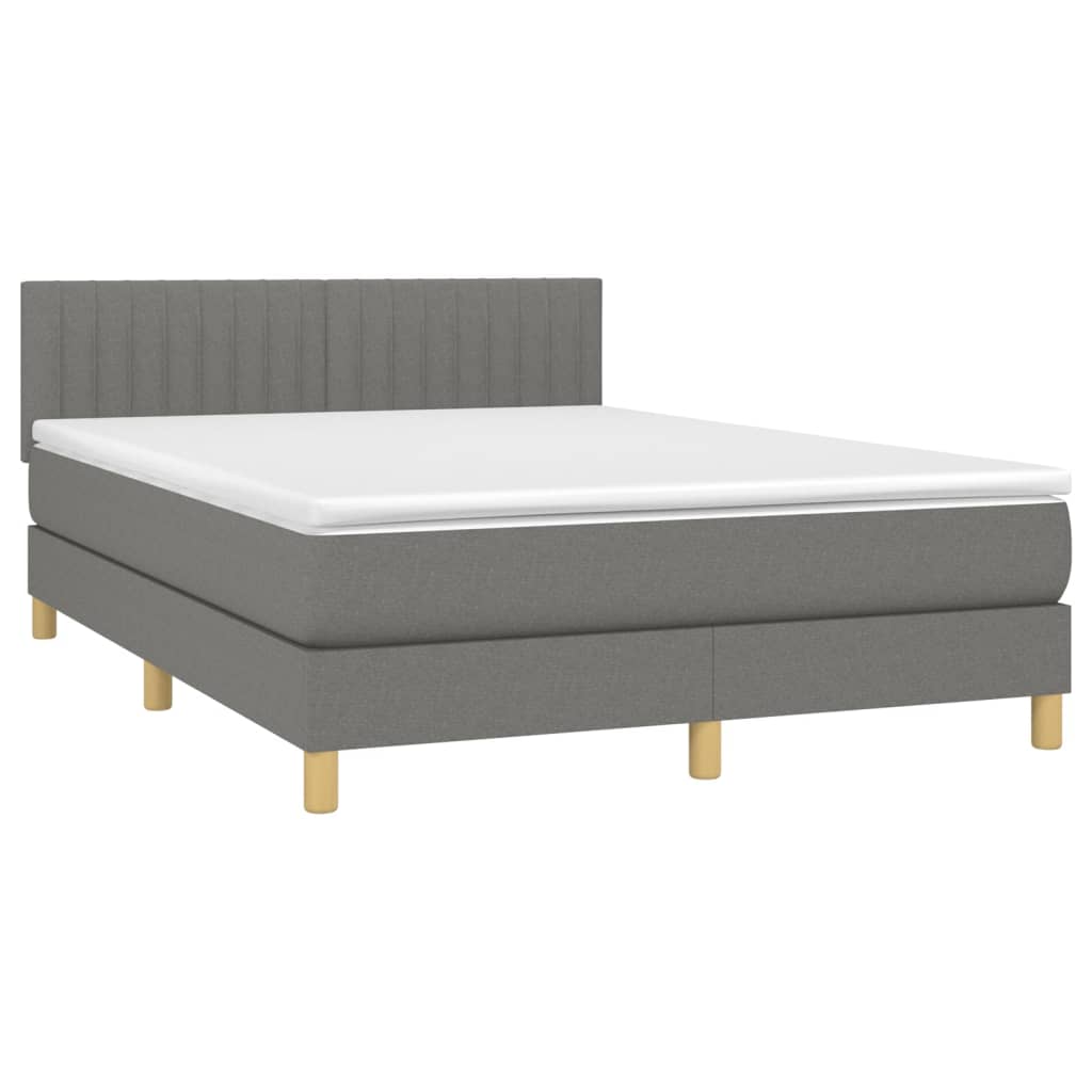 Κρεβάτι Boxspring με Στρώμα & LED Σκ.Γκρι 140x190 εκ Υφασμάτινο