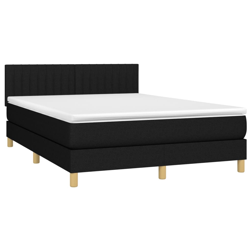 Κρεβάτι Boxspring με Στρώμα & LED Μαύρο 140x190 εκ. Υφασμάτινο