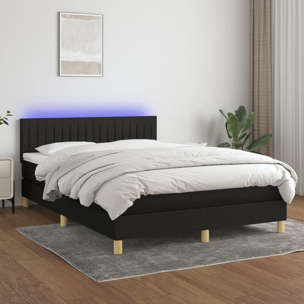 Κρεβάτι Boxspring με Στρώμα & LED Μαύρο 140x190 εκ. Υφασμάτινο
