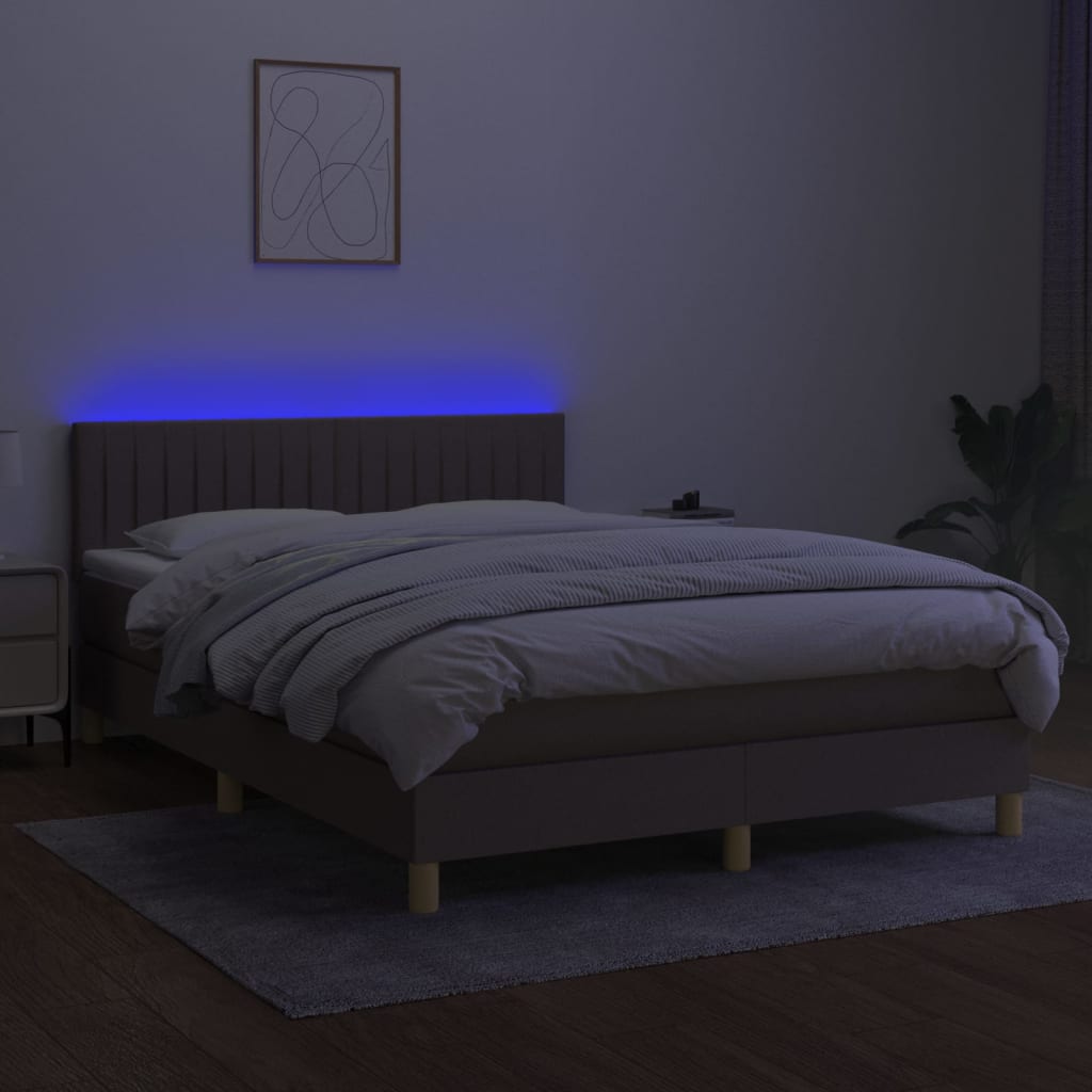 Κρεβάτι Boxspring με Στρώμα & LED Taupe 140x190 εκ. Υφασμάτινο