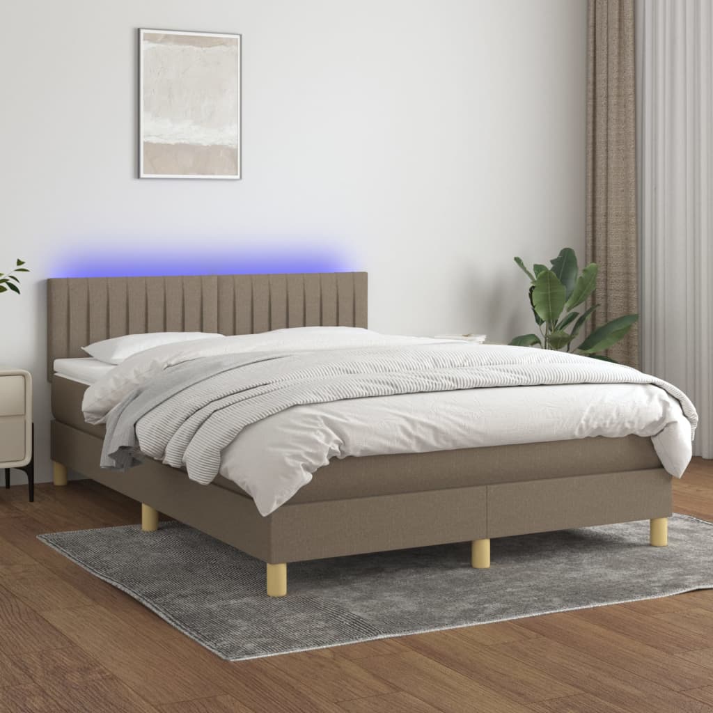 Κρεβάτι Boxspring με Στρώμα & LED Taupe 140x190 εκ. Υφασμάτινο