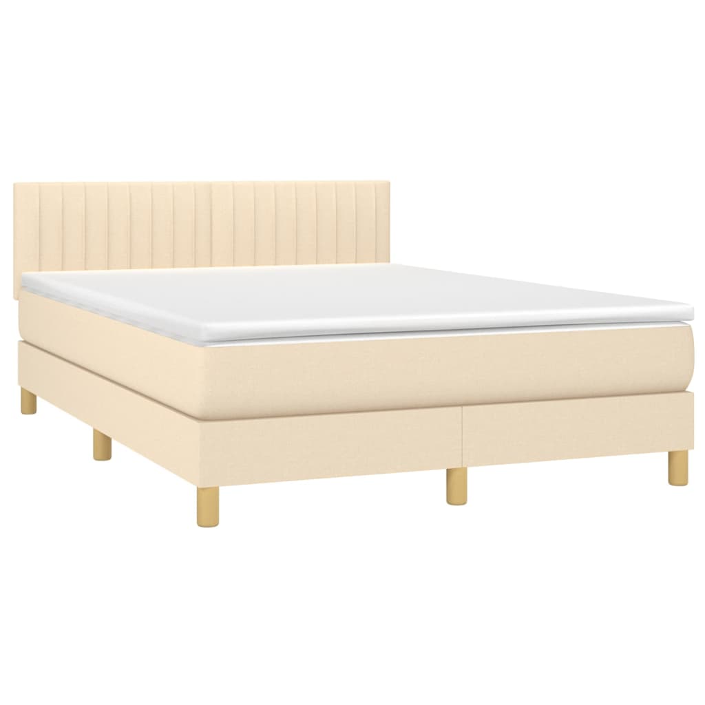 Κρεβάτι Boxspring με Στρώμα & LED Κρεμ 140x190 εκ. Υφασμάτινο - Pakobazaar