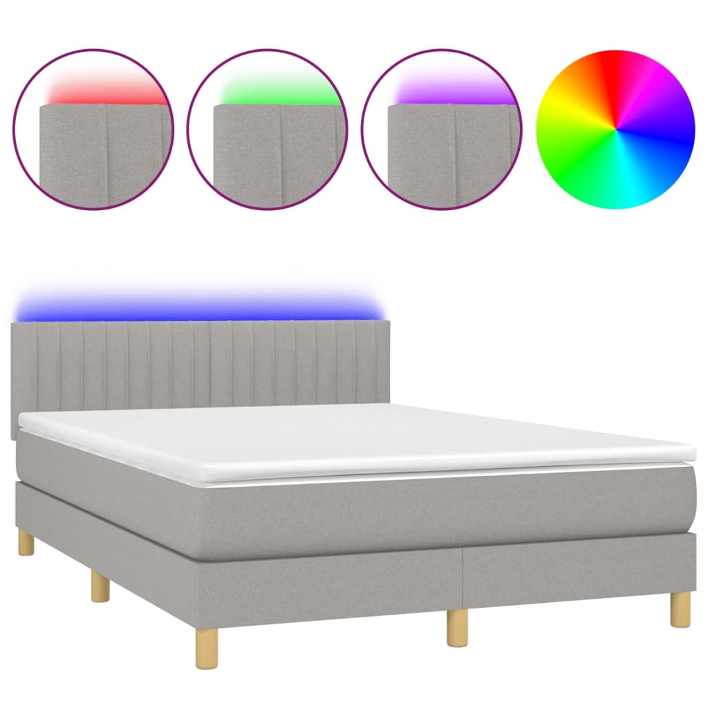 Κρεβάτι Boxspring με Στρώμα & LED Αν.Γκρι 140x200 εκ Υφασμάτινο