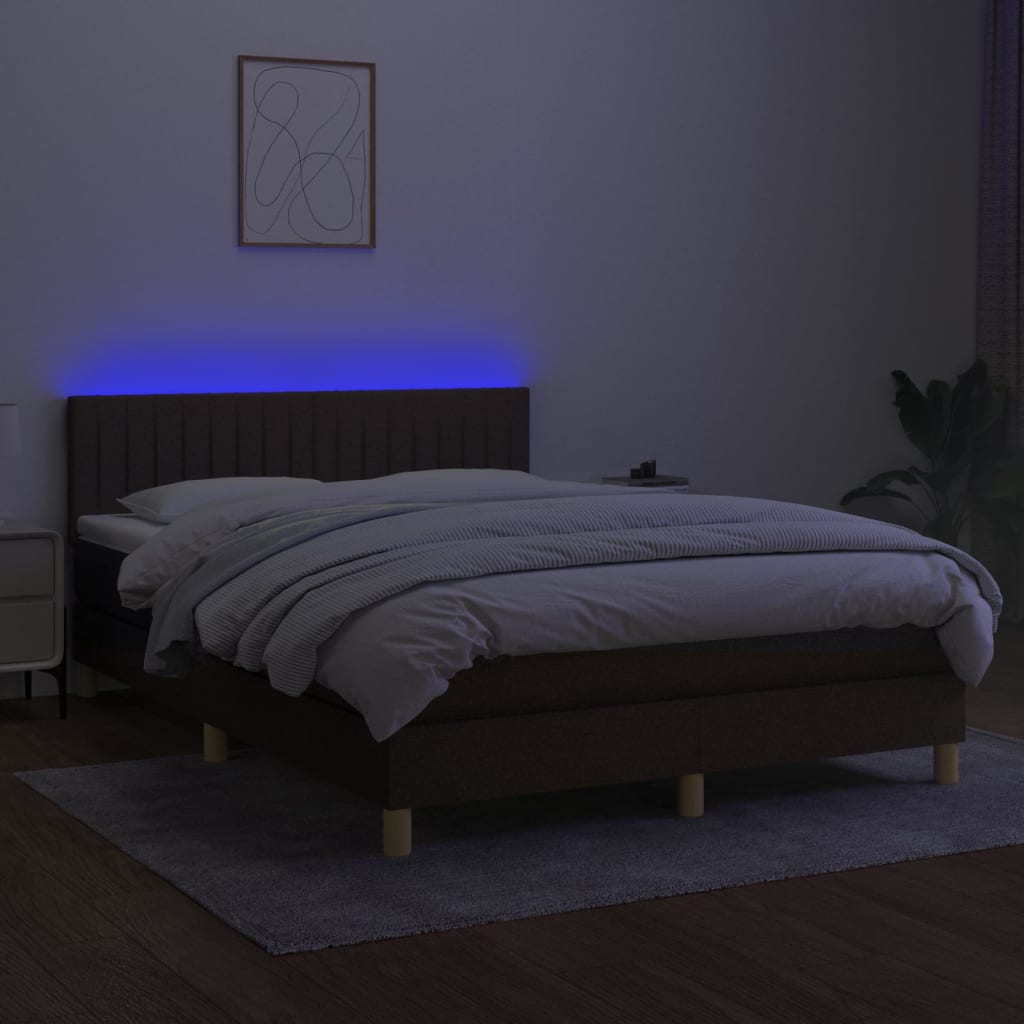 Κρεβάτι Boxspring με Στρώμα & LED Σκ.Καφέ 140x200 εκ Υφασμάτινο
