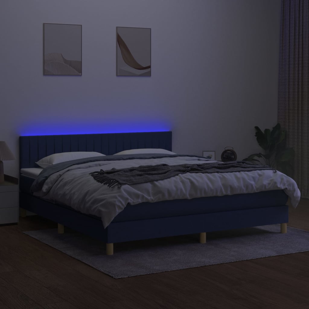 Κρεβάτι Boxspring με Στρώμα & LED Μπλε 160x200 εκ. Υφασμάτινο