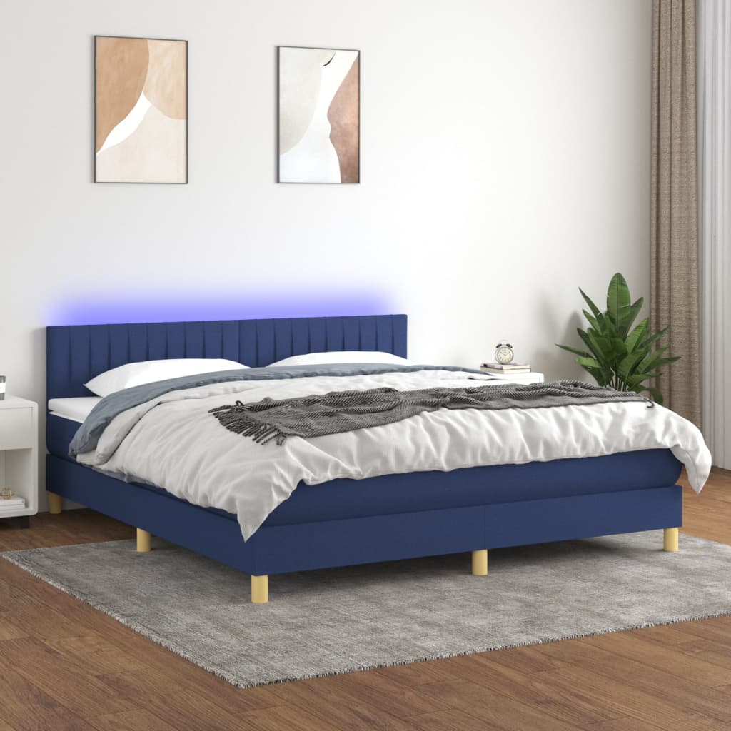 Κρεβάτι Boxspring με Στρώμα & LED Μπλε 160x200 εκ. Υφασμάτινο