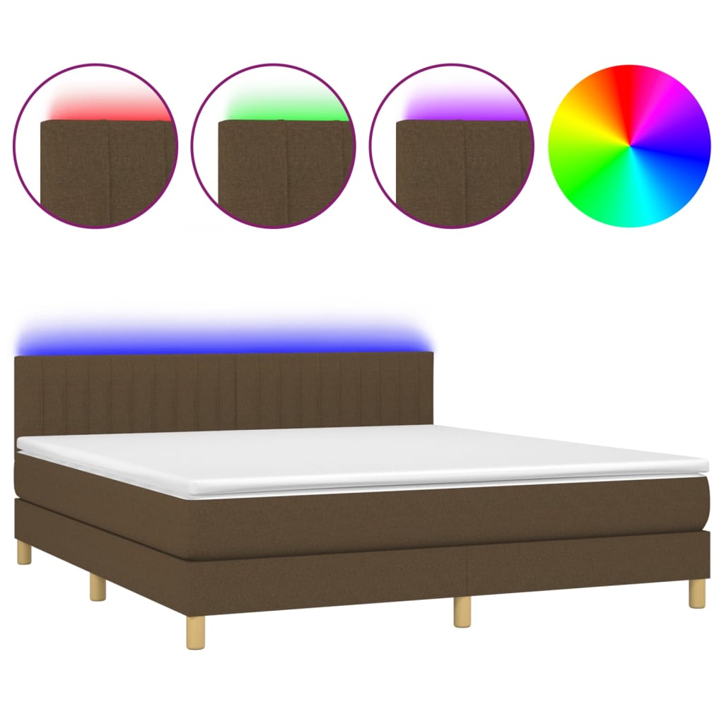 Κρεβάτι Boxspring με Στρώμα & LED Σκ.Καφέ 180x200εκ. Υφασμάτινο - Pakobazaar