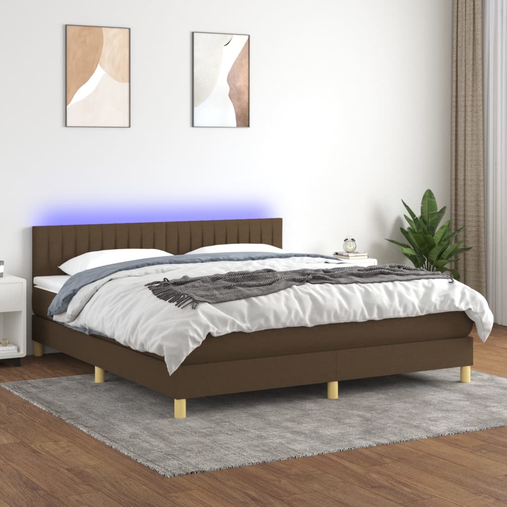 Κρεβάτι Boxspring με Στρώμα & LED Σκ.Καφέ 180x200εκ. Υφασμάτινο - Pakobazaar
