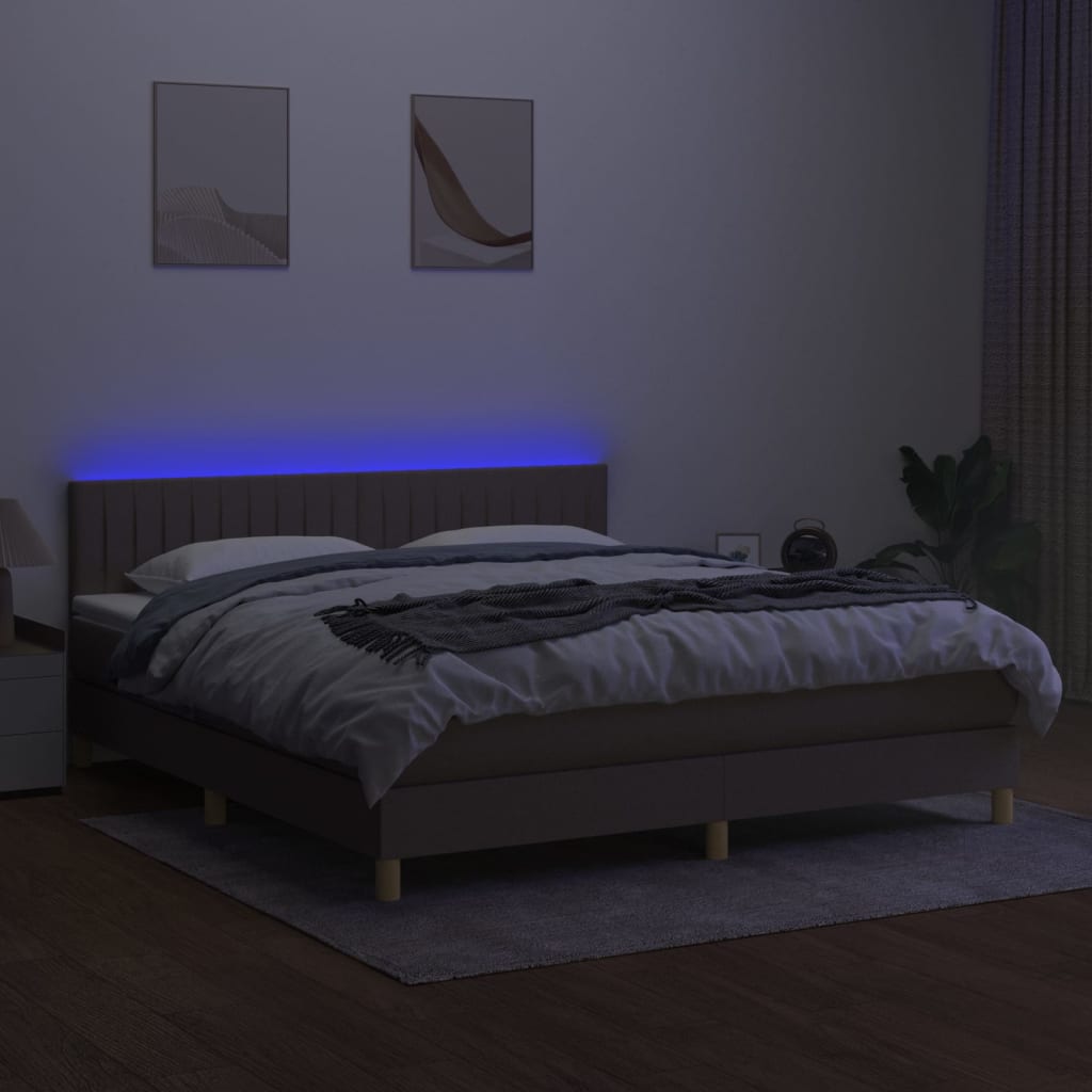 Κρεβάτι Boxspring με Στρώμα & LED Taupe 180x200 εκ. Υφασμάτινο