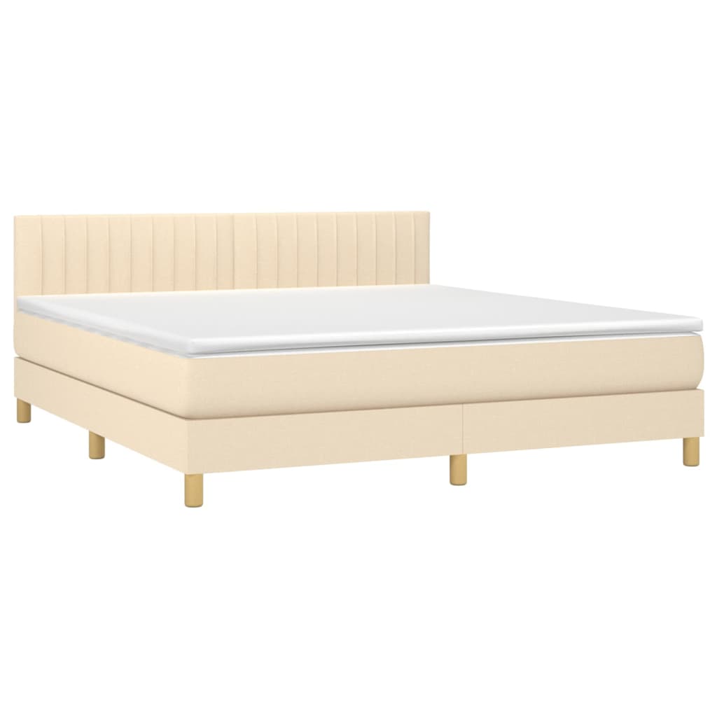 Κρεβάτι Boxspring με Στρώμα & LED Κρεμ 180x200 εκ. Υφασμάτινο