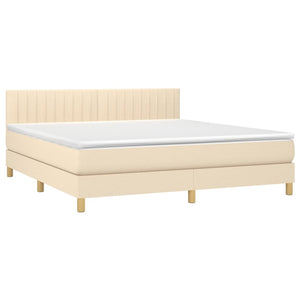 Κρεβάτι Boxspring με Στρώμα & LED Κρεμ 180x200 εκ. Υφασμάτινο