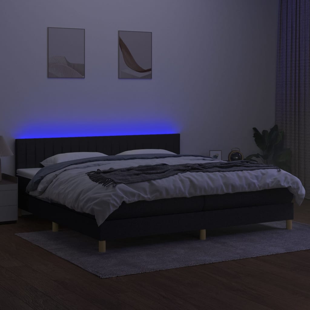 Κρεβάτι Boxspring με Στρώμα & LED Μαύρο 200x200 εκ. Υφασμάτινο
