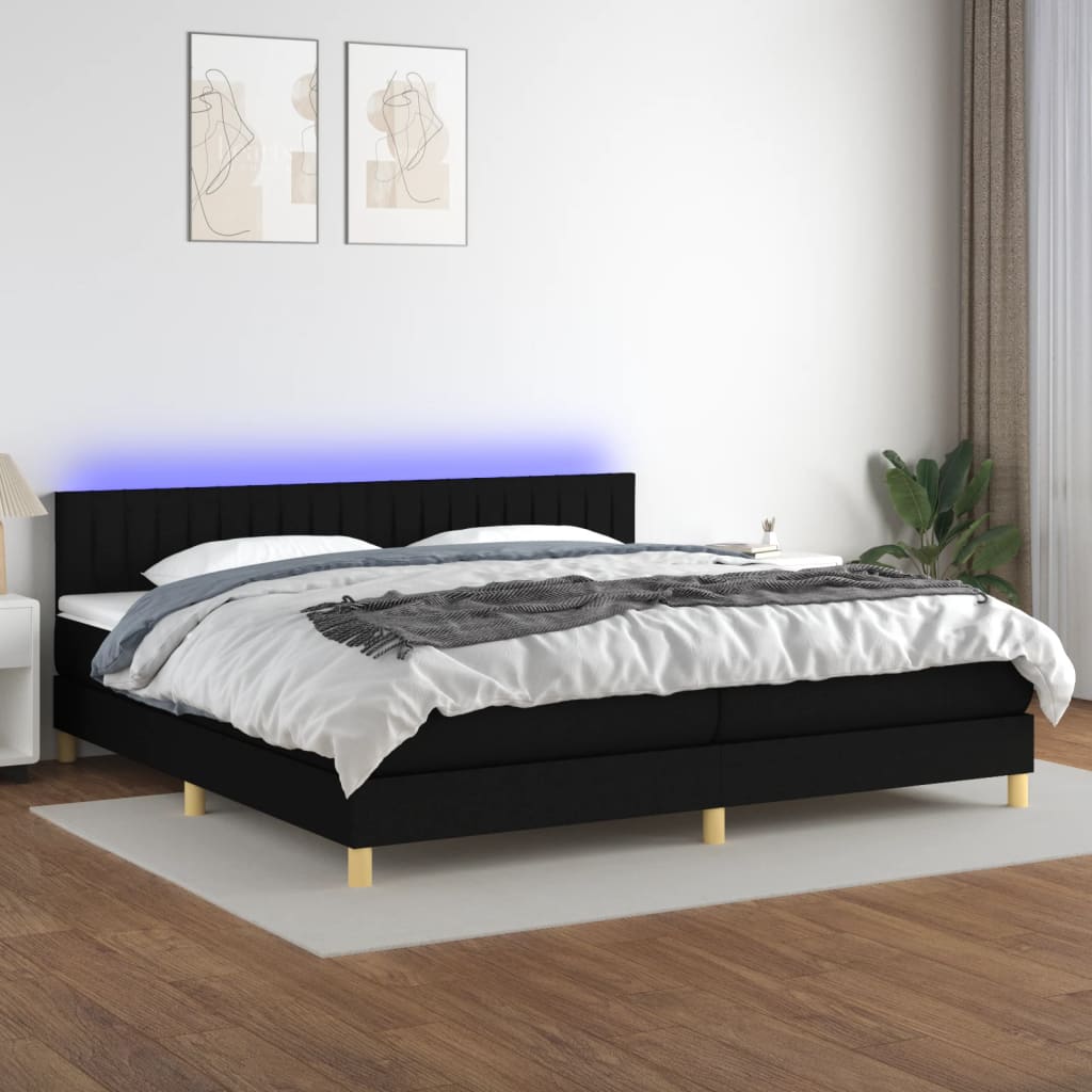 Κρεβάτι Boxspring με Στρώμα & LED Μαύρο 200x200 εκ. Υφασμάτινο
