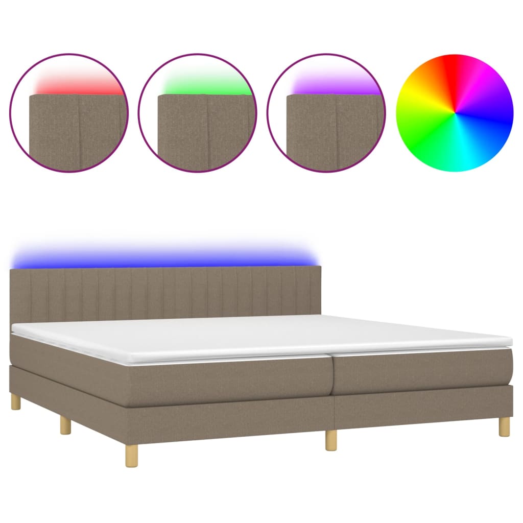 Κρεβάτι Boxspring με Στρώμα & LED Taupe 200x200 εκ. Υφασμάτινο
