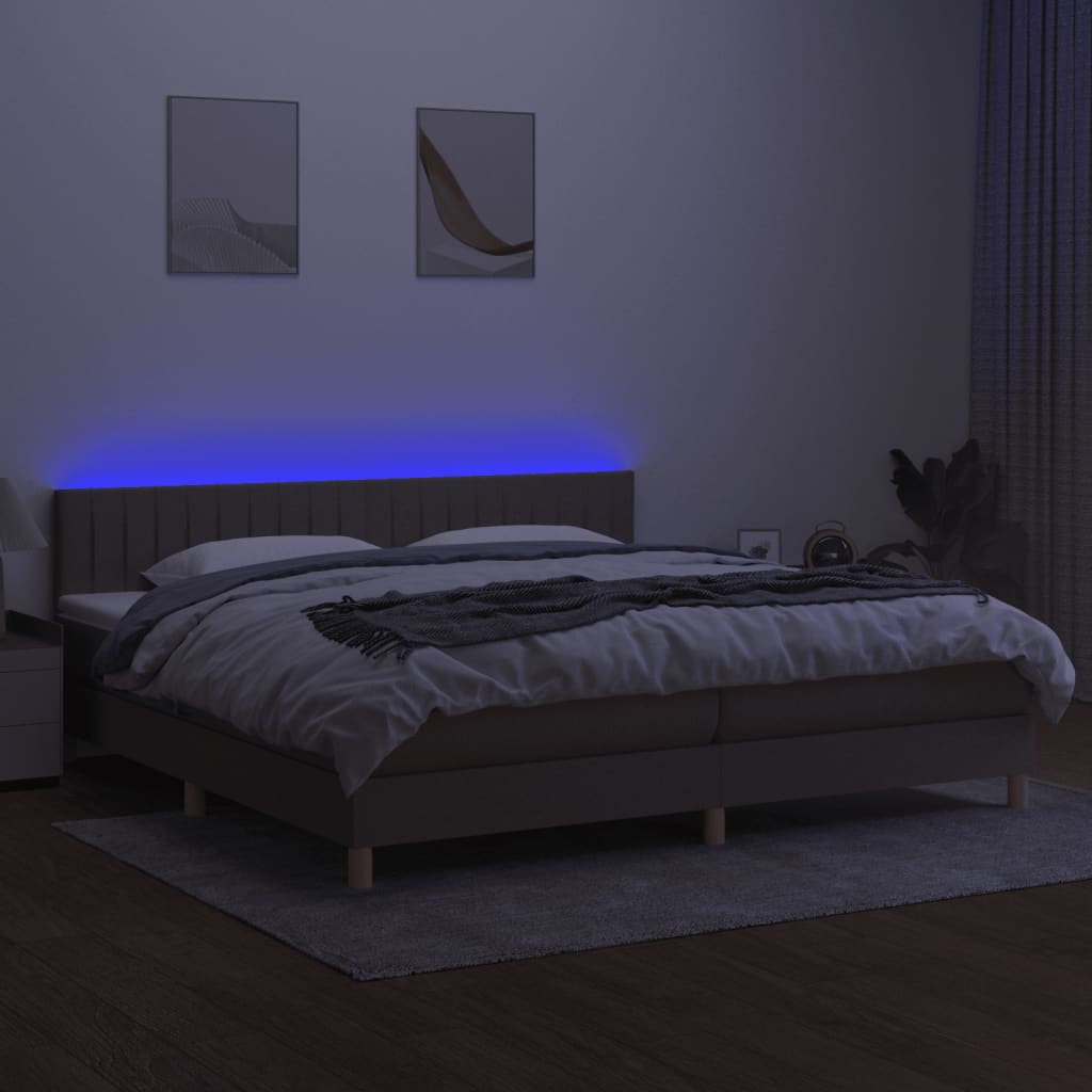 Κρεβάτι Boxspring με Στρώμα & LED Taupe 200x200 εκ. Υφασμάτινο