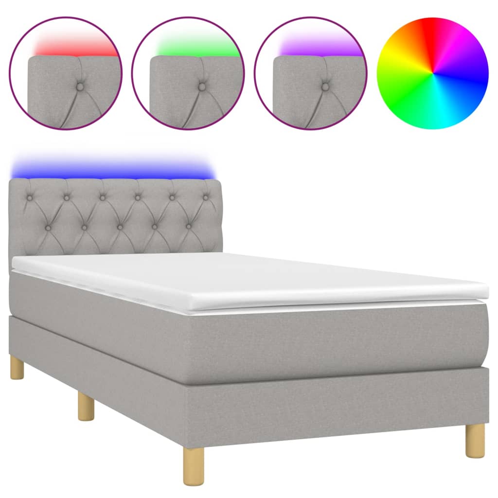 Κρεβάτι Boxspring με Στρώμα & LED Αν.Γκρι 80x200 εκ. Υφασμάτινο - Pakobazaar