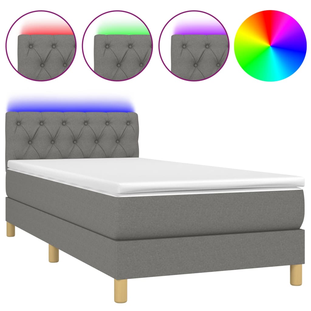 Κρεβάτι Boxspring με Στρώμα & LED Σκ.Γκρι 80x200 εκ. Υφασμάτινο