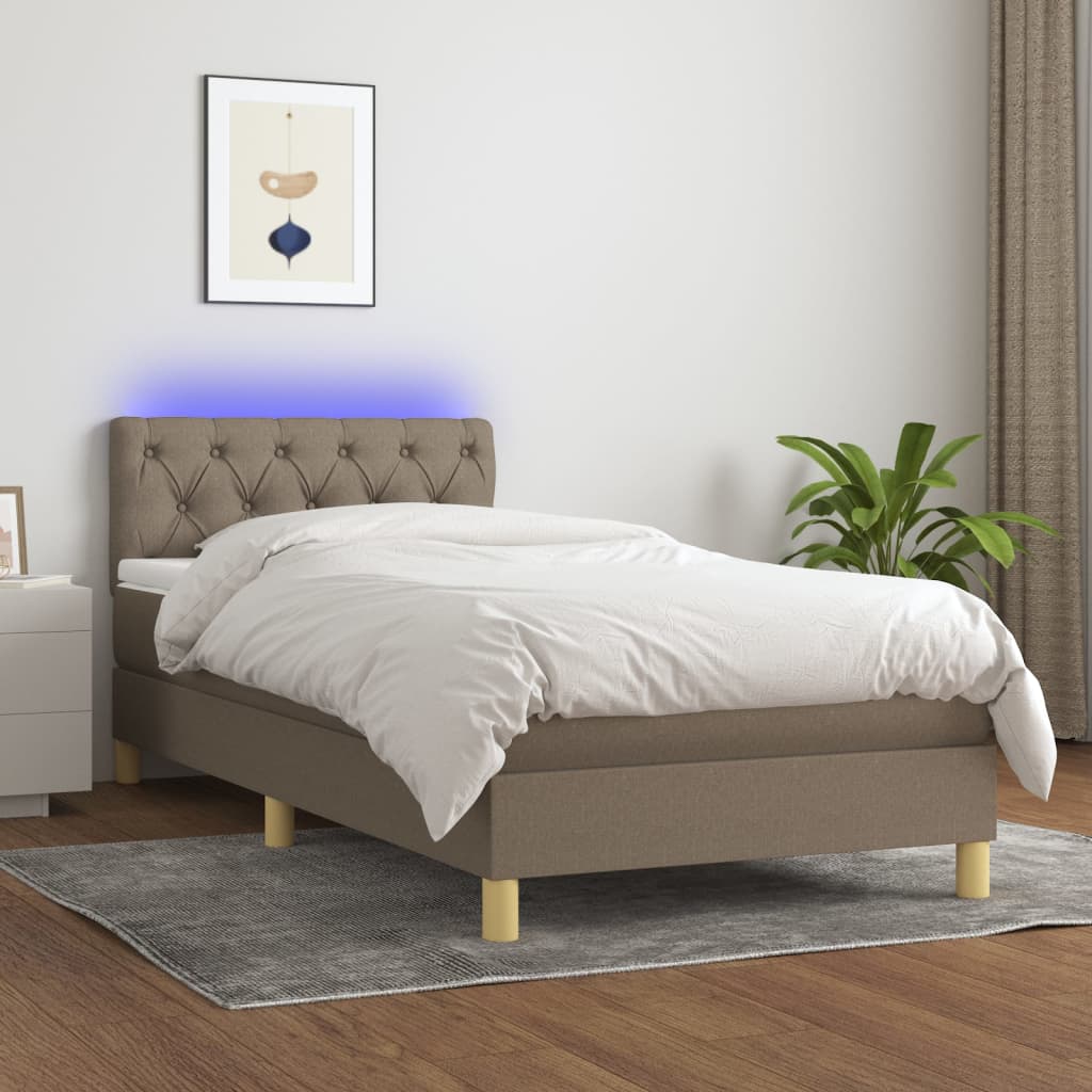 Κρεβάτι Boxspring με Στρώμα & LED Taupe 80x200 εκ. Υφασμάτινο