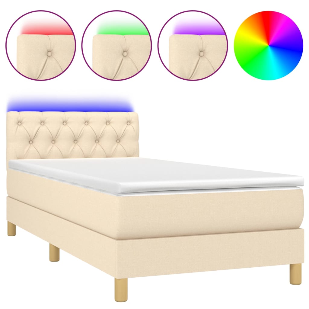 Κρεβάτι Boxspring με Στρώμα & LED Κρεμ 80x200 εκ. Υφασμάτινο