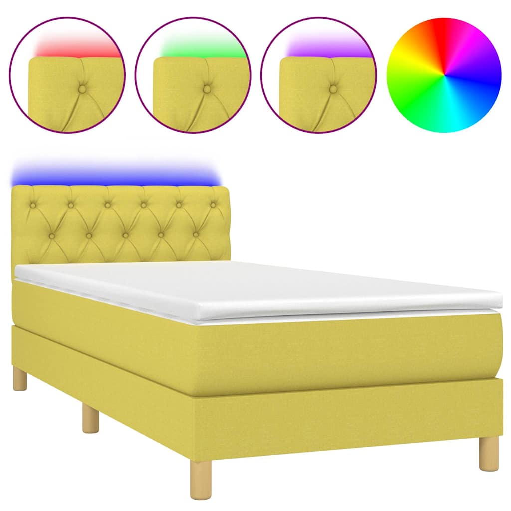 Κρεβάτι Boxspring με Στρώμα & LED Πράσινο 80x200 εκ. Υφασμάτινο
