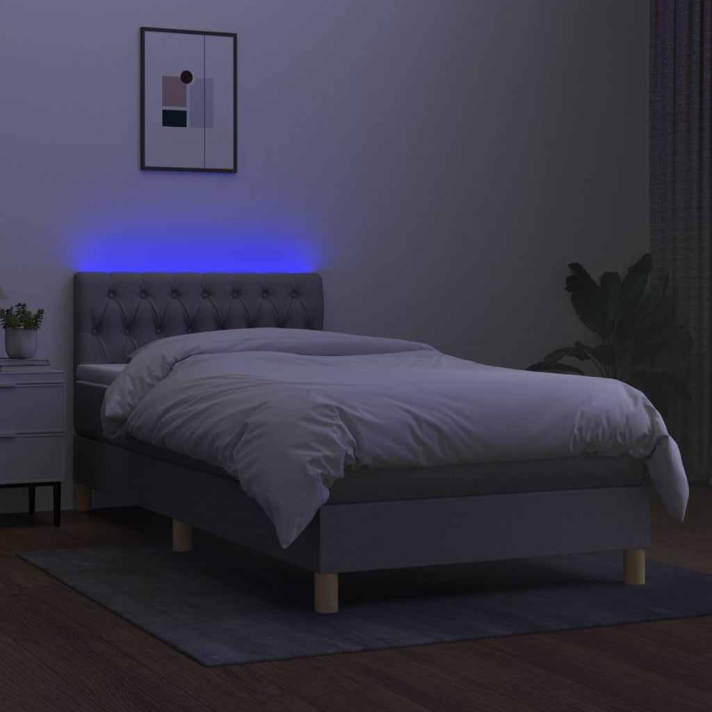 Κρεβάτι Boxspring με Στρώμα & LED Αν.Γκρι 90x190 εκ. Υφασμάτινο