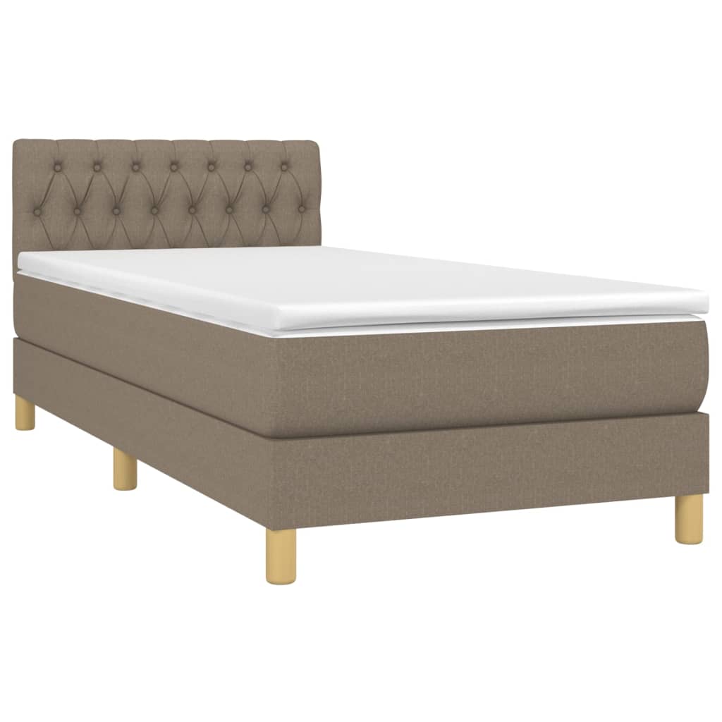 Κρεβάτι Boxspring με Στρώμα & LED Taupe 90x190 εκ. Υφασμάτινο