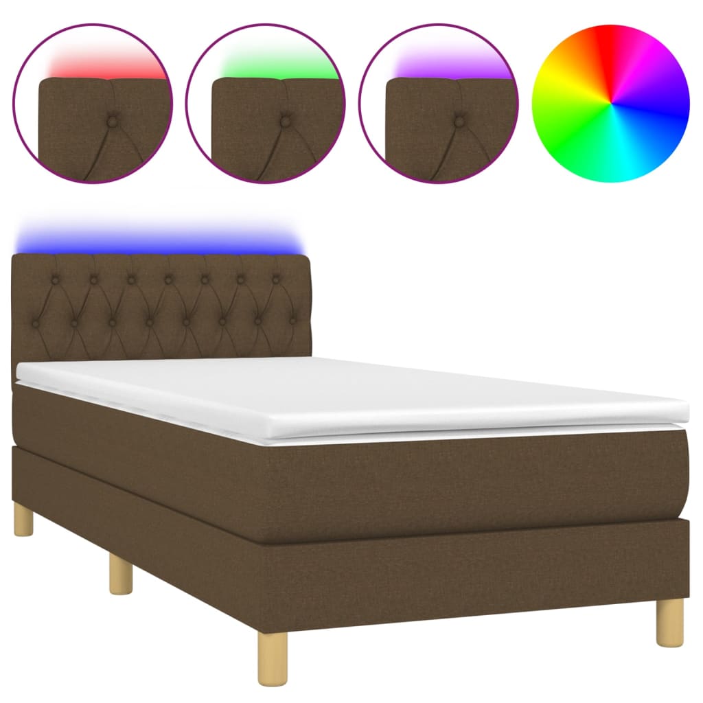 Κρεβάτι Boxspring με Στρώμα & LED Σκ.Καφέ 90x200 εκ. Υφασμάτινο - Pakobazaar