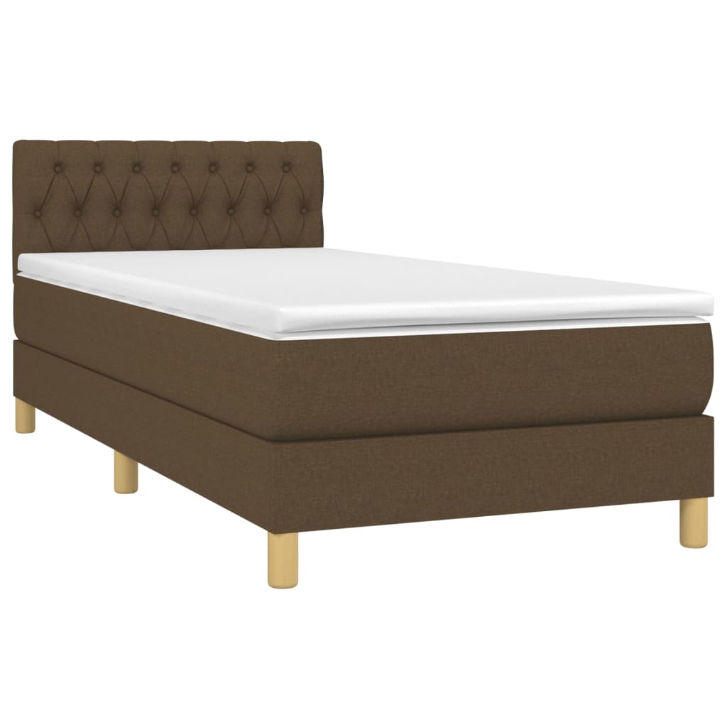 Κρεβάτι Boxspring με Στρώμα & LED Σκ.Καφέ 90x200 εκ. Υφασμάτινο - Pakobazaar