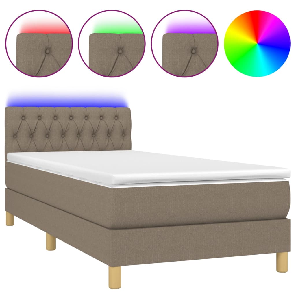 Κρεβάτι Boxspring με Στρώμα & LED Taupe 90x200 εκ. Υφασμάτινο