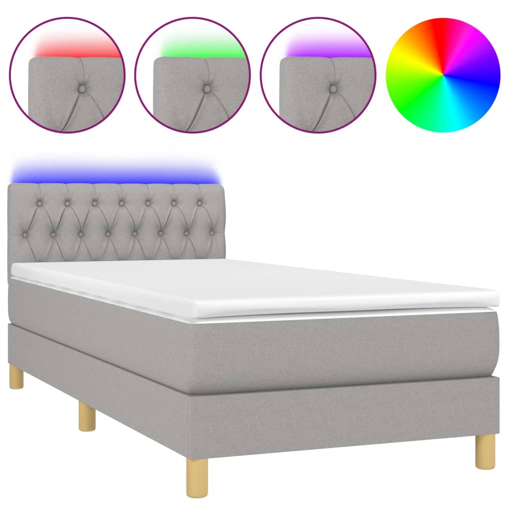 Κρεβάτι Boxspring με Στρώμα & LED Αν.Γκρι 100x200 εκ Υφασμάτινο