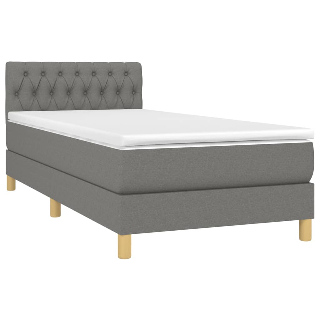 Κρεβάτι Boxspring με Στρώμα & LED Σκ.Γκρι 100x200 εκ Υφασμάτινο