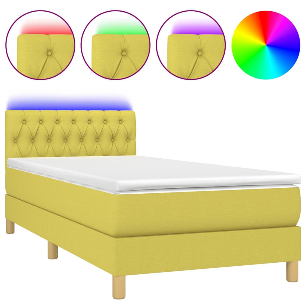 Κρεβάτι Boxspring με Στρώμα & LED Πράσινο 100x200 εκ Υφασμάτινο - Pakobazaar
