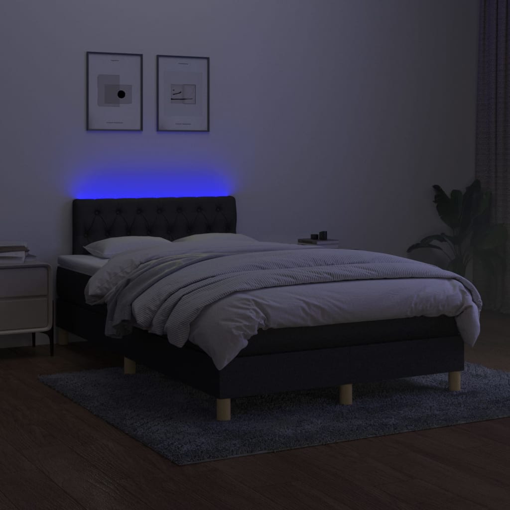 Κρεβάτι Boxspring με Στρώμα & LED Μαύρο 120x200 εκ. Υφασμάτινο - Pakobazaar