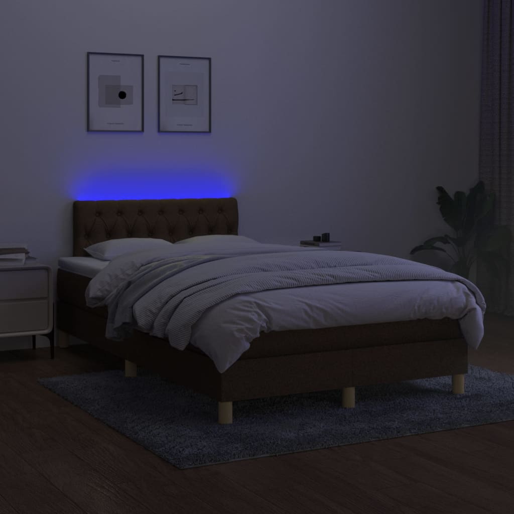 Κρεβάτι Boxspring με Στρώμα & LED Σκ.Καφέ 120x200 εκ Υφασμάτινο