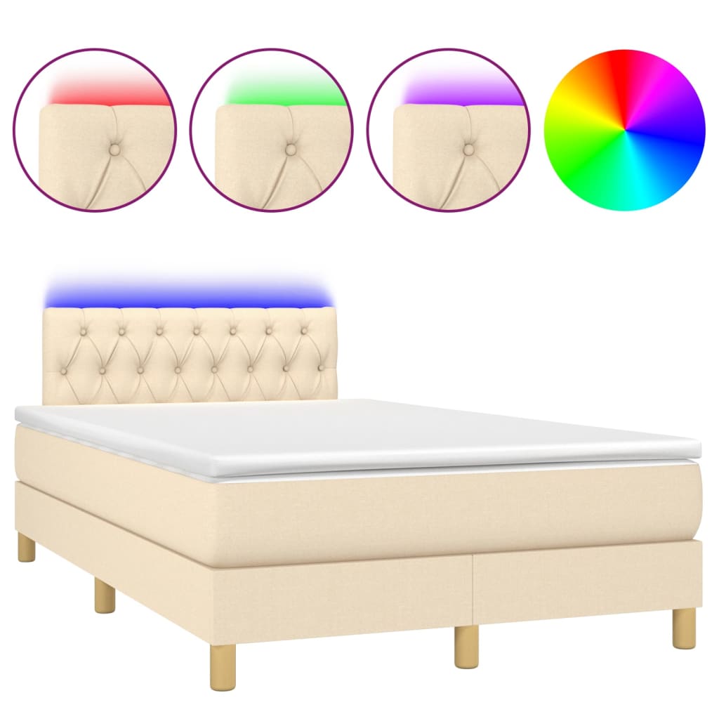 Κρεβάτι Boxspring με Στρώμα & LED Κρεμ 120x200 εκ. Υφασμάτινο
