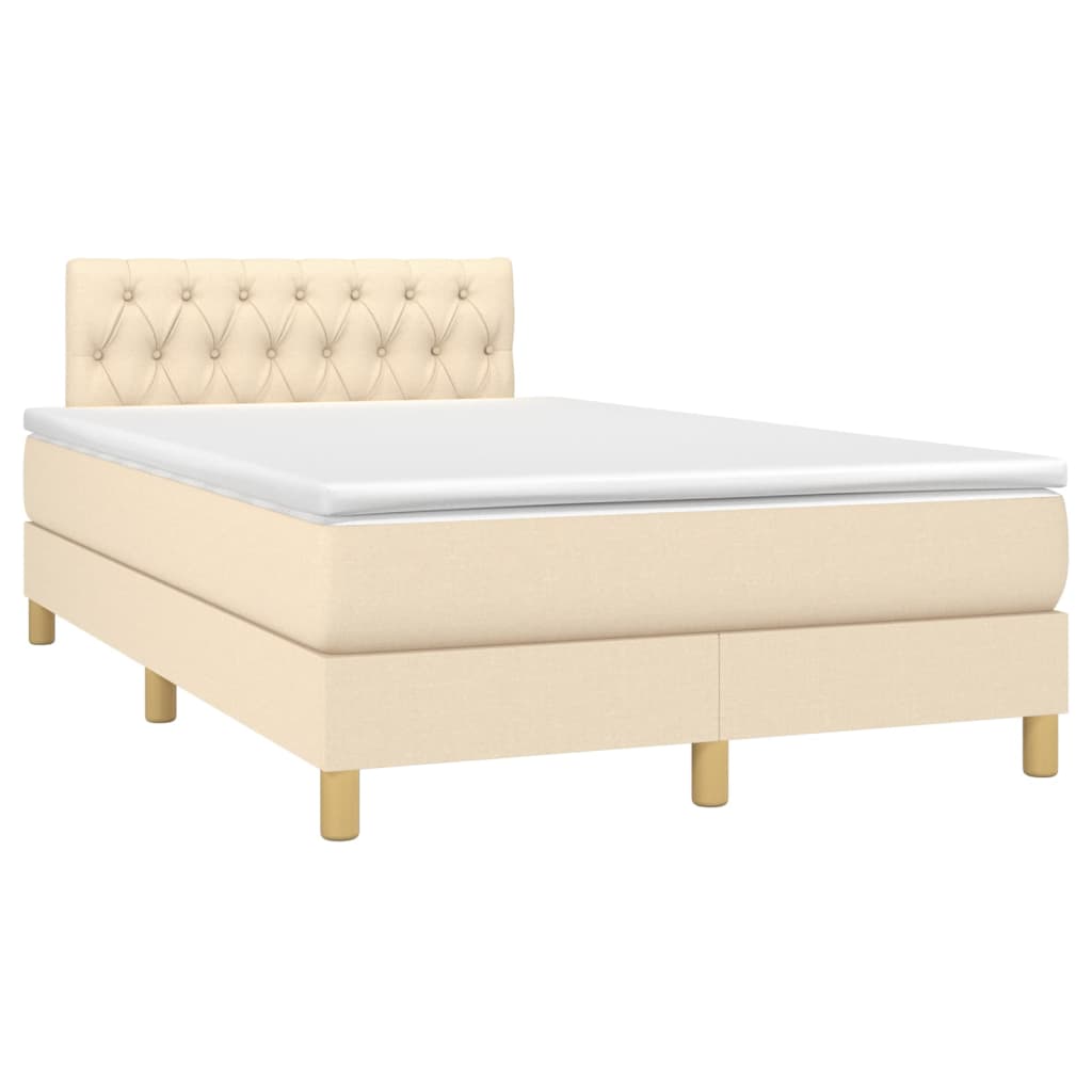 Κρεβάτι Boxspring με Στρώμα & LED Κρεμ 120x200 εκ. Υφασμάτινο