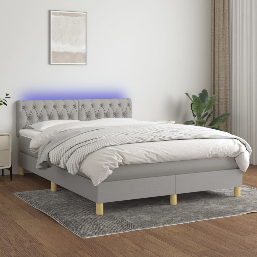 Κρεβάτι Boxspring με Στρώμα & LED Αν.Γκρι 140x190εκ. Υφασμάτινο