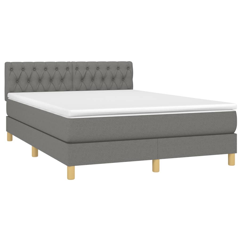 Κρεβάτι Boxspring με Στρώμα & LED Σκ.Γκρι 140x190 εκ Υφασμάτινο