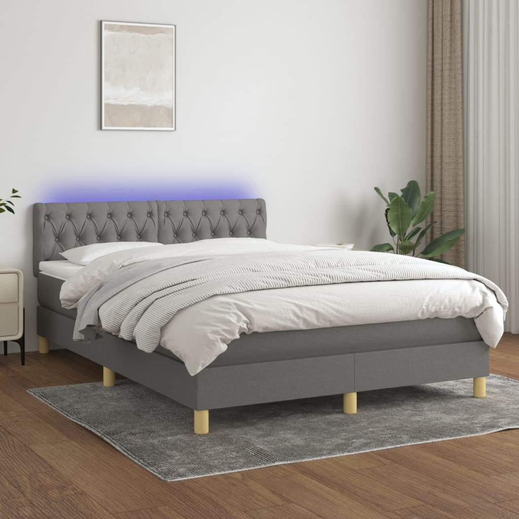 Κρεβάτι Boxspring με Στρώμα & LED Σκ.Γκρι 140x190 εκ Υφασμάτινο