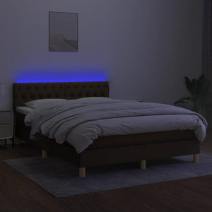 Κρεβάτι Boxspring με Στρώμα & LED Σκ.Καφέ 140x190 εκ Υφασμάτινο - Pakobazaar