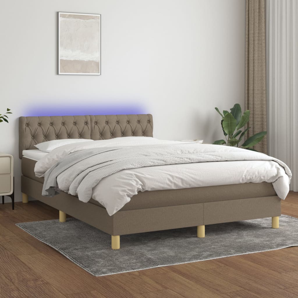 Κρεβάτι Boxspring με Στρώμα & LED Taupe 140x190 εκ. Υφασμάτινο