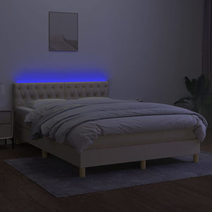 Κρεβάτι Boxspring με Στρώμα & LED Κρεμ 140x190 εκ. Υφασμάτινο - Pakobazaar