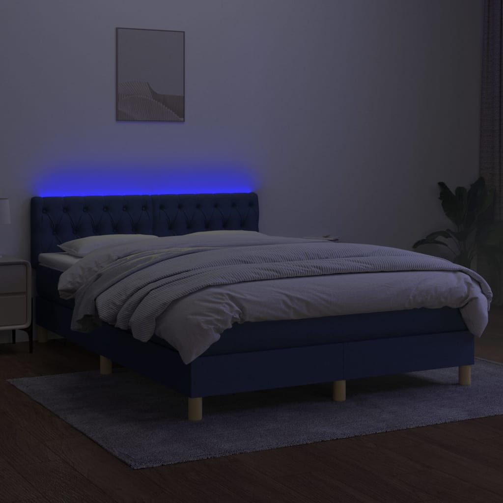 Κρεβάτι Boxspring με Στρώμα & LED Μπλε 140x190 εκ. Υφασμάτινο