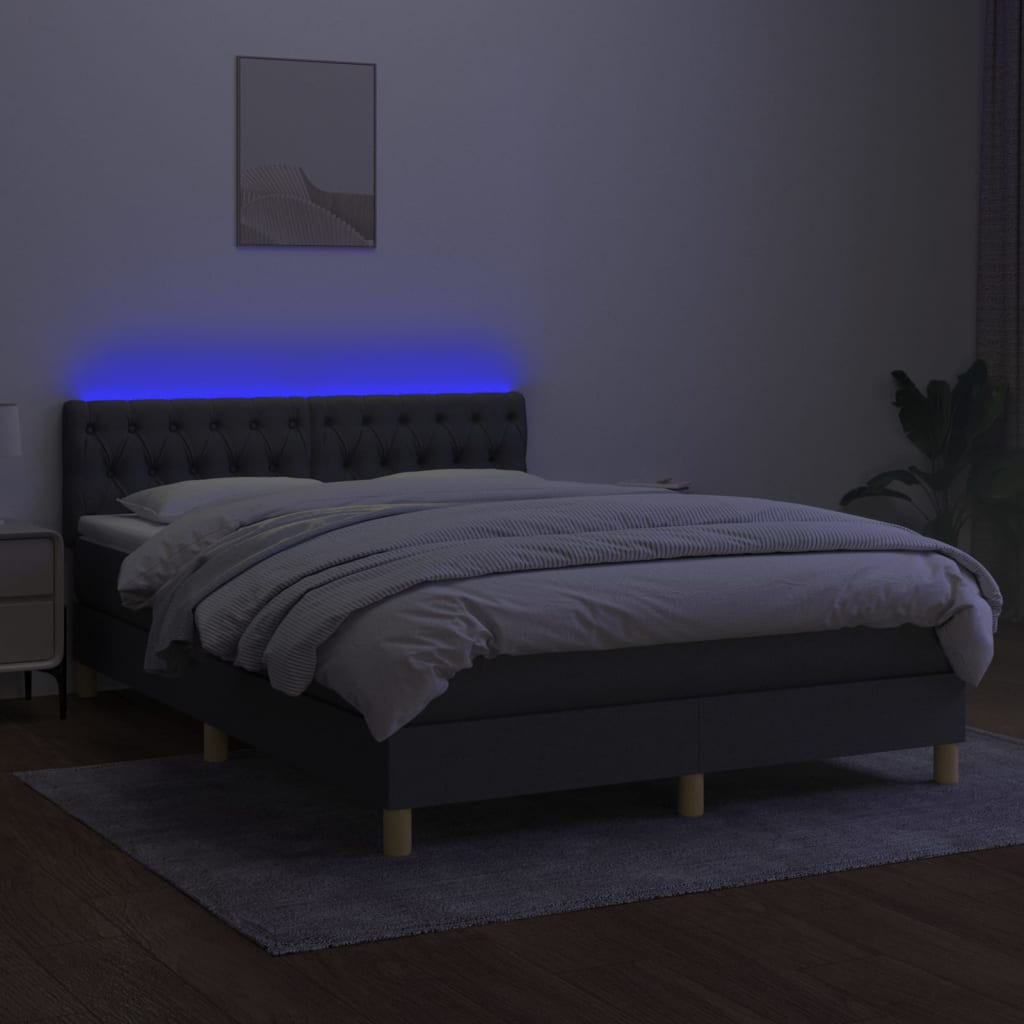 Κρεβάτι Boxspring με Στρώμα & LED Σκ.Γκρι 140x200 εκ Υφασμάτινο