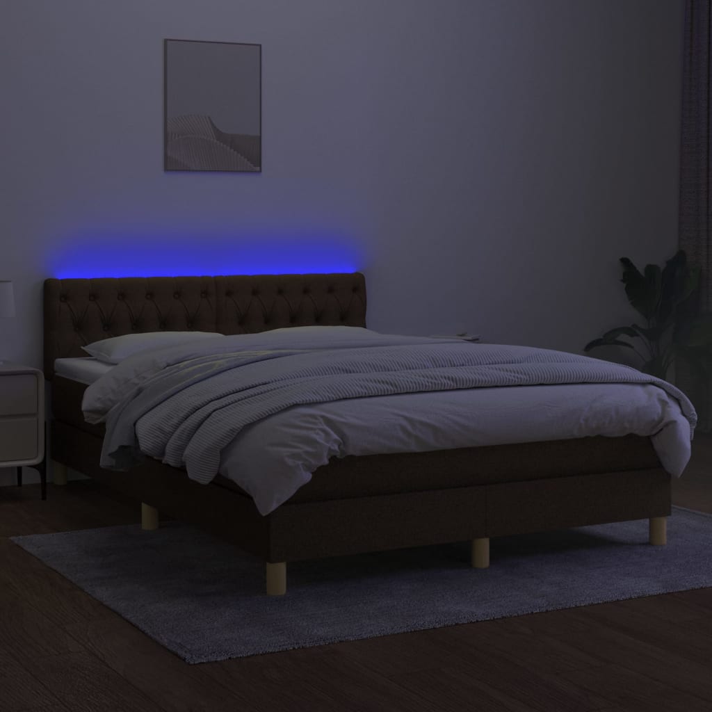 Κρεβάτι Boxspring με Στρώμα & LED Σκ.Καφέ 140x200 εκ Υφασμάτινο - Pakobazaar