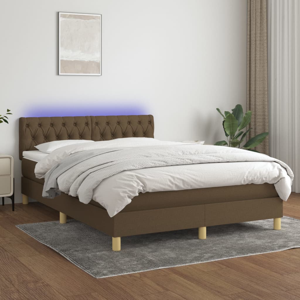 Κρεβάτι Boxspring με Στρώμα & LED Σκ.Καφέ 140x200 εκ Υφασμάτινο - Pakobazaar