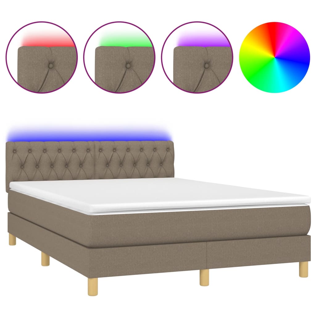 Κρεβάτι Boxspring με Στρώμα & LED Taupe 140x200 εκ. Υφασμάτινο