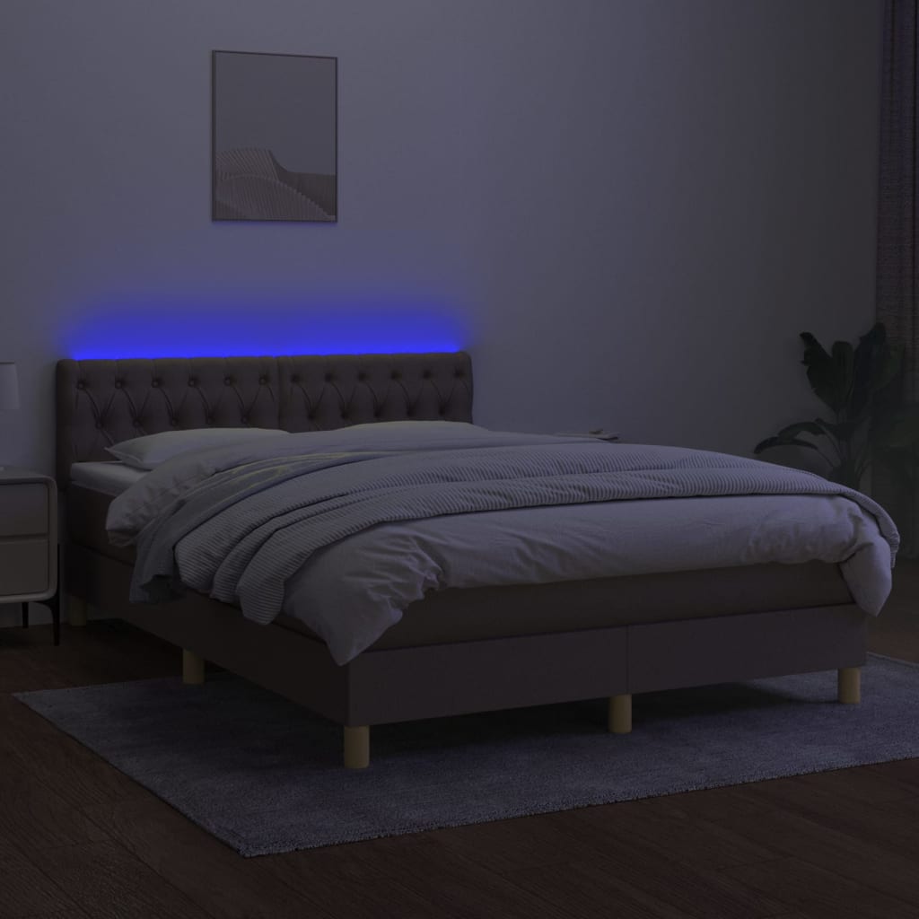 Κρεβάτι Boxspring με Στρώμα & LED Taupe 140x200 εκ. Υφασμάτινο