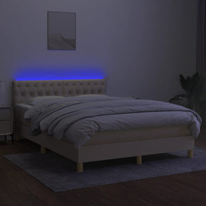 Κρεβάτι Boxspring με Στρώμα & LED Κρεμ 140x200 εκ. Υφασμάτινο