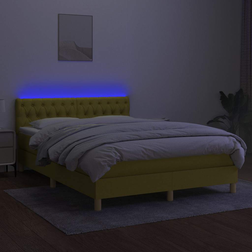 Κρεβάτι Boxspring με Στρώμα & LED Πράσινο 140x200 εκ Υφασμάτινο
